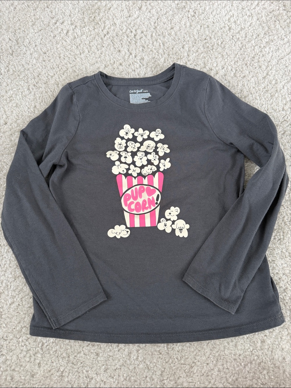 Cat & Jack Black Long-Sleeve Tee with Pink & Cream 'Pupcorn' Graphic